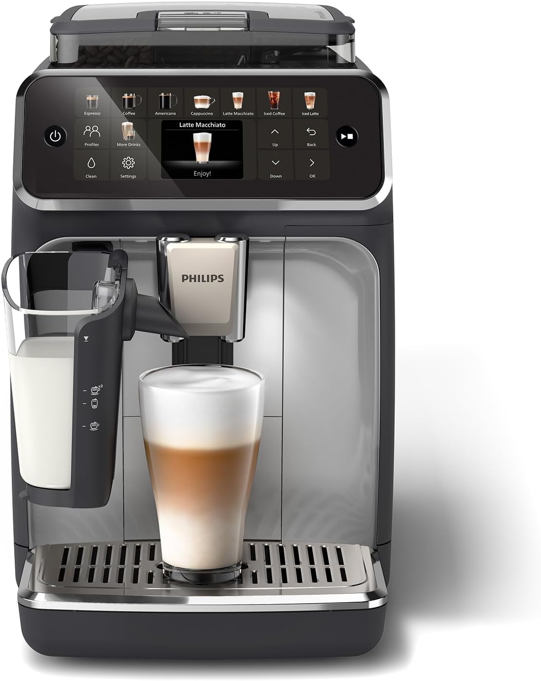 Philips Expresso broyeur Série 5500 – 20 Boissons Chaudes et Glacées, Carafe LatteGo facile à nettoyer, SilentBrew, QuickStart, Machine à café à grain Noir/Argent (EP5546/70) - Image 1