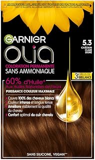 Garnier Coloration Permanente, Sans Ammoniaque, Aux Huiles Naturelles de Fleurs, Châtain Clair Doré (5.3), Olia - Image 1