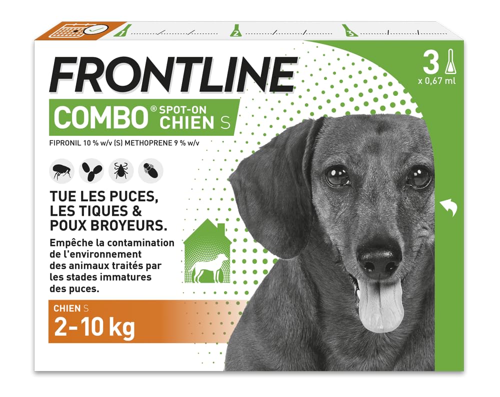 FRONTLINE Combo Dog - Anti-Flea, Tick, Lice Crusher - Protects the Home - Removes Fleas for 8 Weeks/Ticks for 4 Weeks - For Small Dogs 2 to 10 kg - 3 Spot-On Pipettes - Image 1