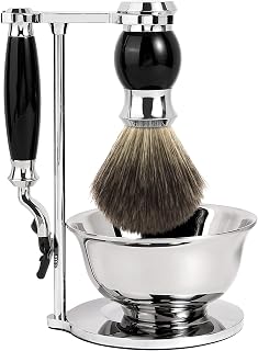 Kit de rasage Gillette Mach3 – Manche adapté lames Mach3 + Bol acier inox + Support métallique + Brosse synthétique | Stable, élégant, rasage doux sans irritation - Image 1