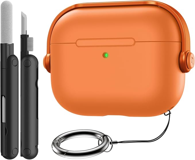 TiMOVO AirPods Pro 3 (2025) Case with Secure Lock, Hard Shell Design Musical Headphone Protective Case for Apple AirPods Pro 3rd Generation, Cleaning Kit and Keychain, Orange - Image 1