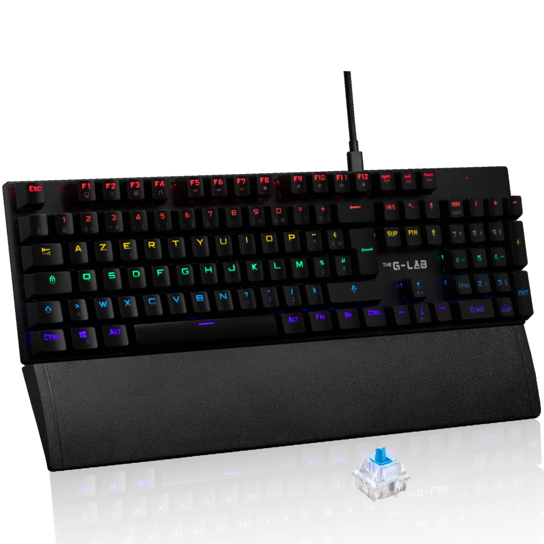 The G-Lab Keyz Carbon Ex Mechanical Azerty Switch Keyboard Blue – RGB LED Backlit Gaming Keyboard, Total Anti-Ghosting, 12 Multimedia Keys – PC/PS5/Xbox – New (Keyz Carbon Ex) - Image 1