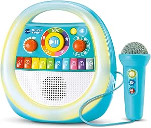 VTech - Music'Kid Karaoke Blue - Illuminated Bluetooth Speaker for Children - Musical Player with Karaoke Microphone, Nursery Rhymes and Songs, Voice Recorder - Gift for Children from 2 Years Old - Image 1