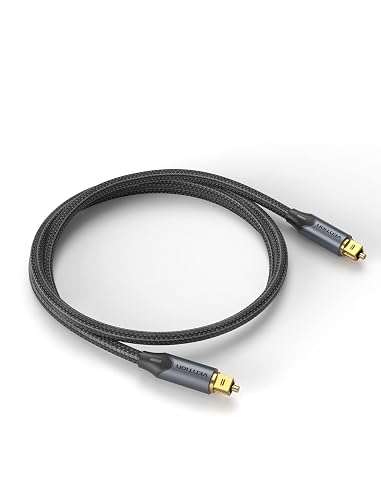 Vention Optical Audio Cable, 3 m Toslink Optical Cable (Nylon Braided, 24K Gold Plated) Optical Audio Cable for Home Cinema, TV, Soundbar, PS4, Xbox, Samsung, Bose, Sony (Black) - Image 1