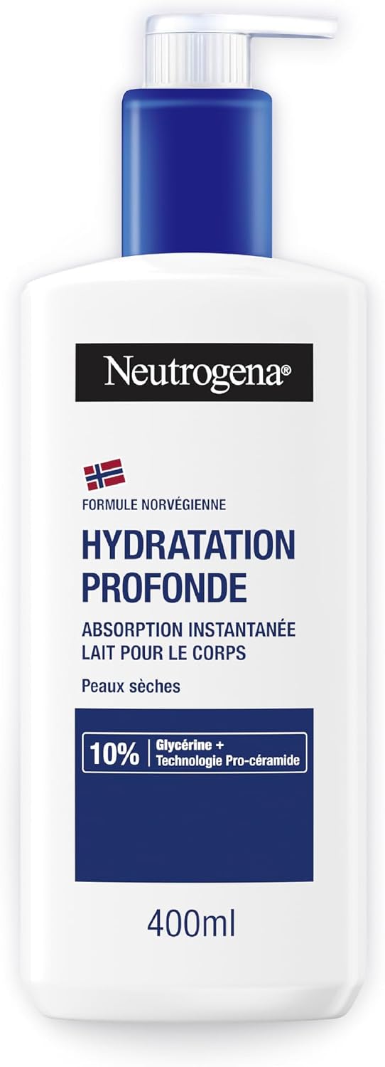 Neutrogena – Lait Corps Hydratation Profonde (flacon-pompe de 400 ml) – Lait pour le corps à absorption rapide pour peaux sèches – Soin corps avec 10% de glycérine et technologie pro-céramide - Image 1