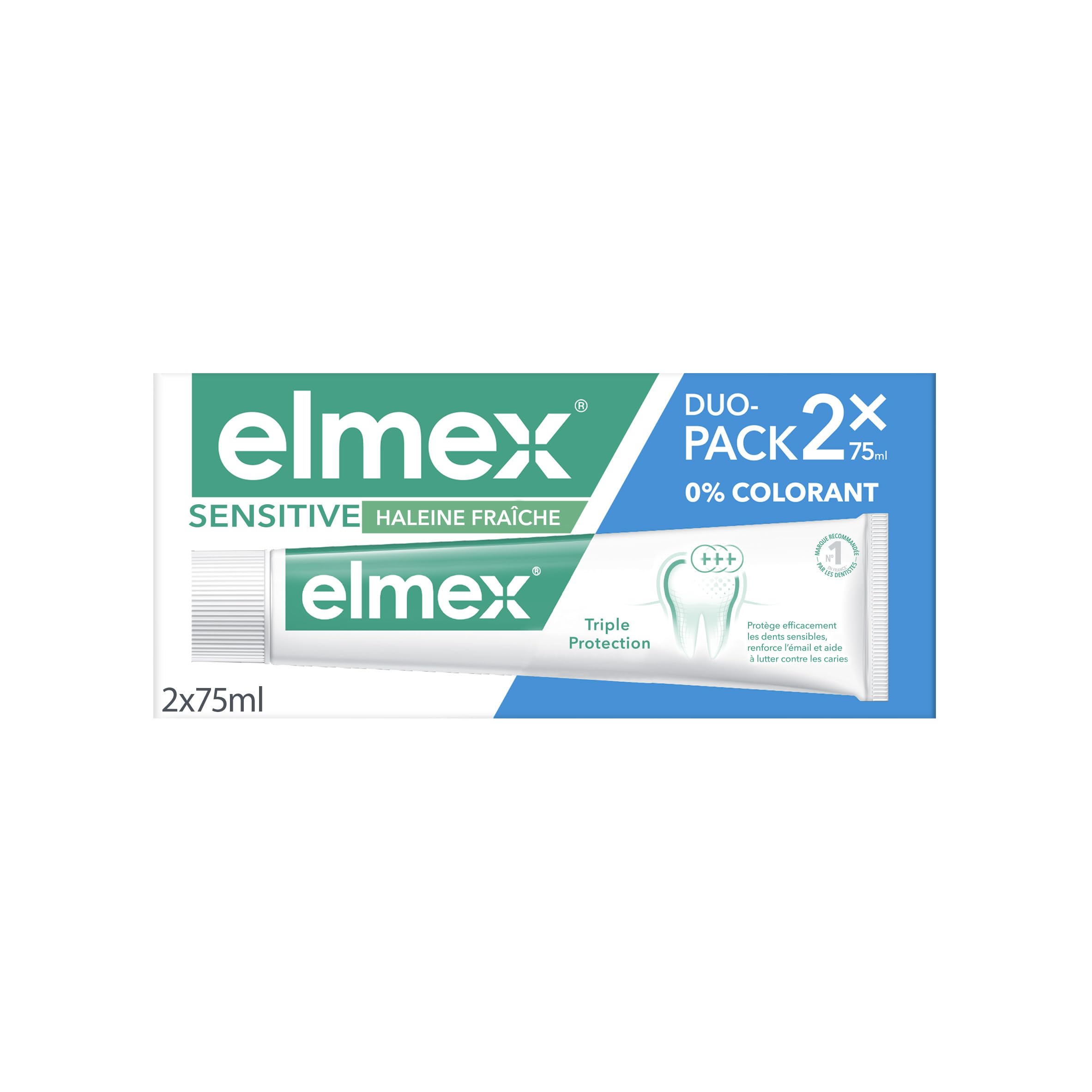 ELMEX - Elmex Sensitive Toothpaste Fresh Breath 0% Dyes - Sensitive Teeth, Painful Gums, Enamel Protection - 2 x 75 ml - Image 1