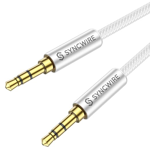 Syncwire 3.5 mm Male to Male Jack Audio Aux Cable [Gold Plated] Nylon Stereo Audio Cable for iPhone, Samsung, iPod, iPad, Car, Headset, Car Radio, Smartphones, MP3 etc. – 2 m, Silver - Image 1