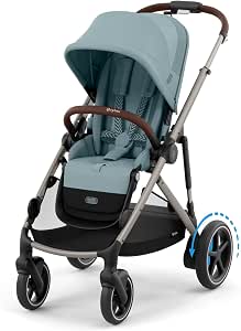 CYBEX Gold e-GAZELLE S Pushchair, from birth to approx. 4 years, max. 22 kg (single mode) / 2 x 22 kg (duo mode), all-in-1 system with electric propulsion and 20+ configurations, Stormy Blue - Image 1