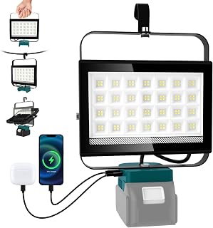Projecteur LED Rechargeable pour Makita 100W, 6500LM Projecteur Sans Batterie, 2 Modes 6000K Lampe Led Rechargeable avec Type C et USB pour Chantier, Garage, Camping, Pêche - Image 1