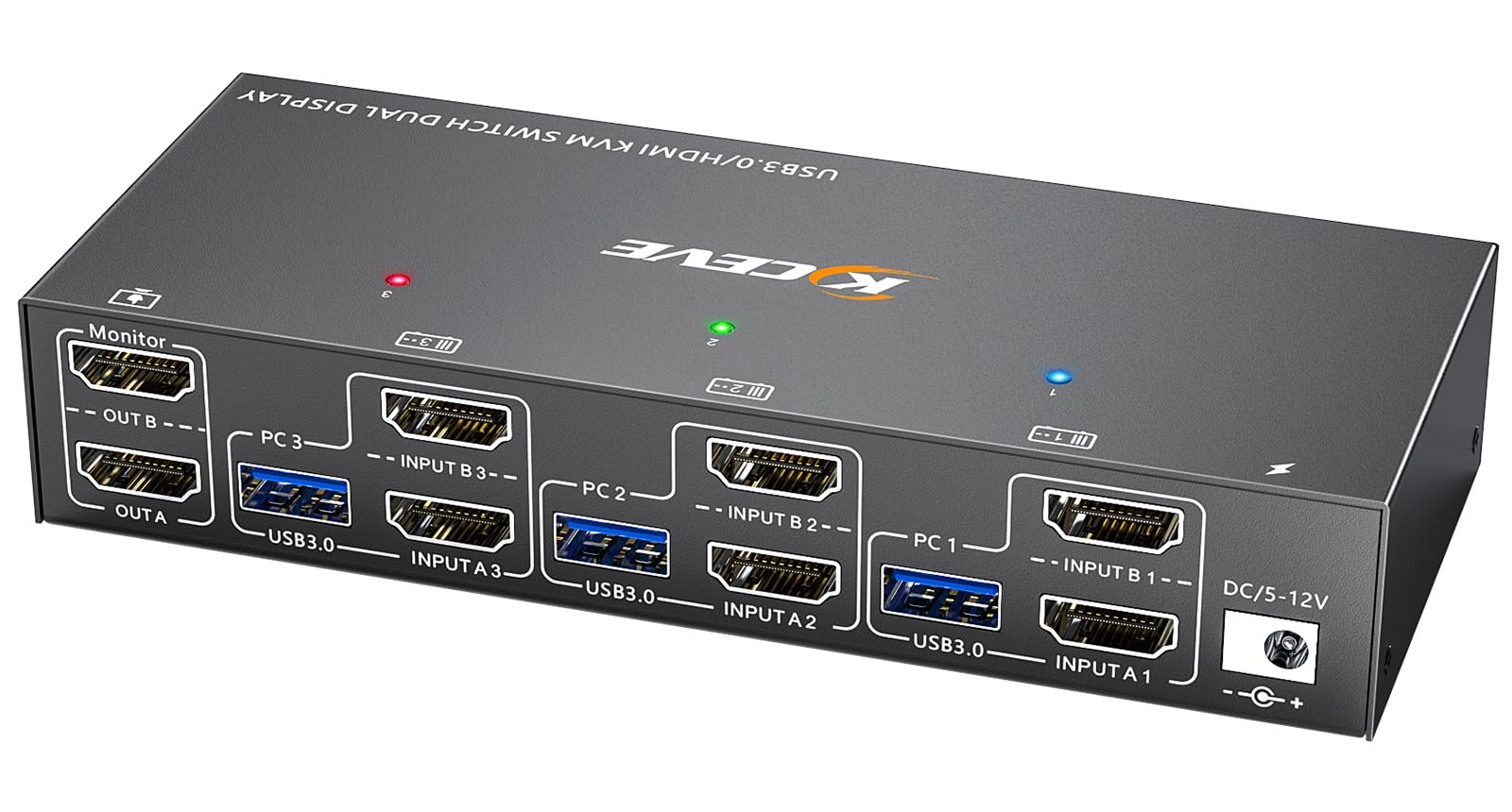 KVM Switch 3 PC 2 HDMI Monitors, EDID Emulator, USB 3.0 HDMI 2.0 Dual Monitor KVM Switch 4K@60Hz for 3 PC Sharing Keyboard, Mouse, with Wired Remote Control and Adapter - Image 1