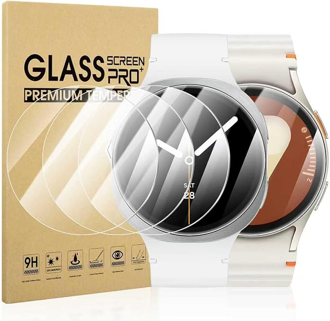 Diruite 4 x Screen Protectors for Samsung Galaxy Watch 8/7/6/5/4/FE 40 mm HD Tempered Glass Screen Protector (Diameter 37 mm), Transparent - Image 1