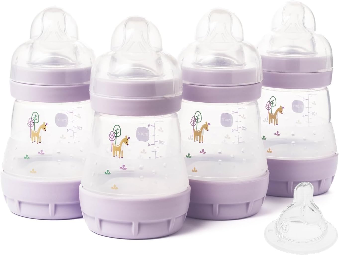 MAM Easy Start Self Sterilising MAM Size 1 Slow Flow Anti-Colic Baby Bottles + 1 Medium Flow Teat Size 2 Pink - Image 1