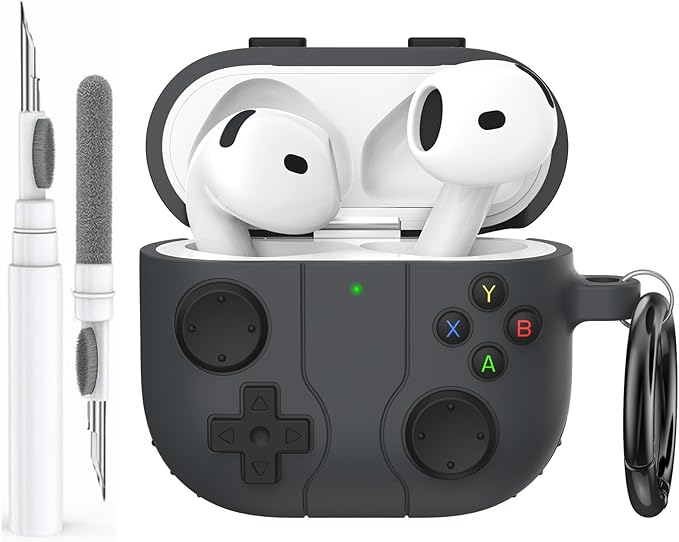 AhaStyle AirPods 4 Case (2024) with Retro Game Console Cleaning Kit for AirPods 4th Generation Soft Silicone Protective Cover for Apple AirPods 4 2024 Charging Case (Dark Grey) - Image 1