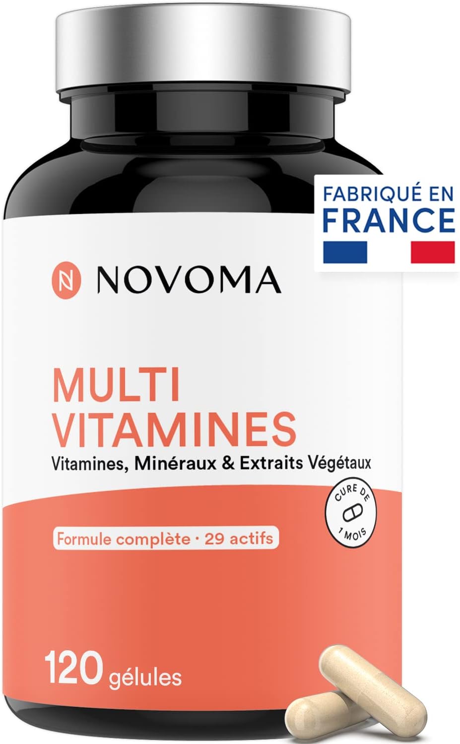 NOVOMA Multivitamins and Minerals, 29 Vitamins & Actifs A B C D3 E K2 + Magnesium & Zinc, 120 Capsules, Immunity Dietary Supplement for Women and Men, Made in France - Image 1