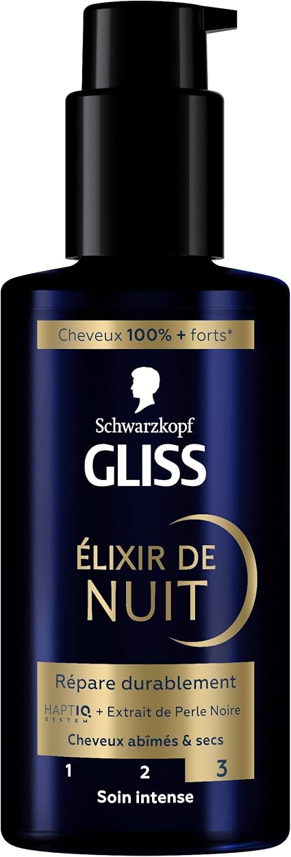 GLISS - Schwarzkopf - Night Elixir - Long-lasting Repairs - Haptiq System - Black Pearl Extract - Damaged & Dry Hair - 100% Stronger Hair - Intense Care - No Rinse - 100 ml - Image 1