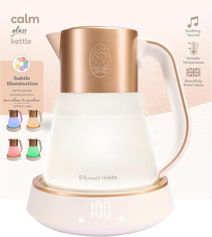 Russell Hobbs Glass Kettle [1.7L, Adjustable Temperature 40-100°] Calm (Interior Lighting & Soothing Sound, Quiet-Boil Technology, Keep Warm, Digital & Touch Screen, 2400W) 27450-70 - Image 1