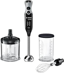 Bosch ErgoMixx MSM67160 Hand Blender - Ultra Powerful Mixer for Heavy Duty Use - 750 W Power - Includes Mini Chopper and Whisk - Colour: Black/Grey - Image 1
