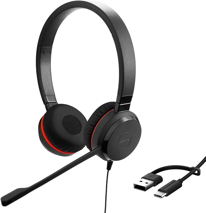 Jabra Evolve 20 SE Microsoft Certified Stereo Headset for Soft VoIP Phone with Passive Noise Cancelling - USB-C/A - Black - Image 1