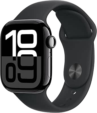 Apple Watch Series 10 (42mm GPS) Smart Watch with Jet Black Aluminum Case and Black Sport Strap (S/M) Fitness Tracker, ECG App, Retina Display Always On - Image 1