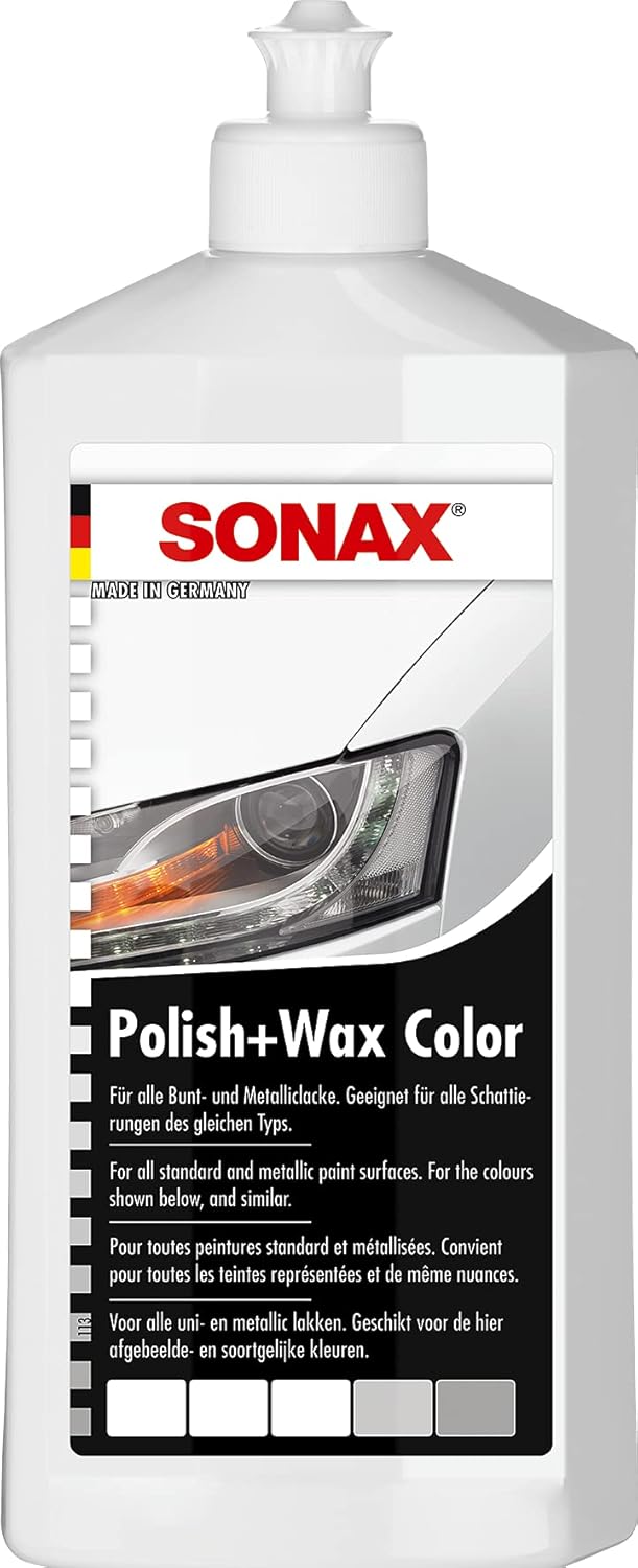 SONAX Polish+wax color blanc (500 ml) avec cire de Carnauba et pigments de couleur blanc pour polir et protéger | Réf: 0960000-810 - Image 1