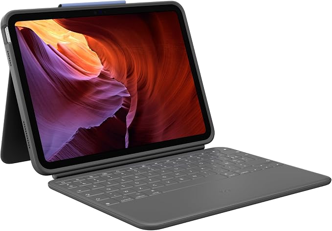 Logitech Rugged Folio for iPad (10th Gen) Protective Keyboard Case with Smart Connector Software and Durable Spill-resistant Keyboard, French Layout - Grey - Image 1