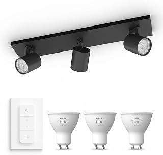 Philips Hue Runner Spot en saillie (Noir) - Lumière blanche chaude - Comprend un Variateur de lumiere Hue - Spot en saillie avec 3 points lumineux - GU10 - Hue White - Image 1