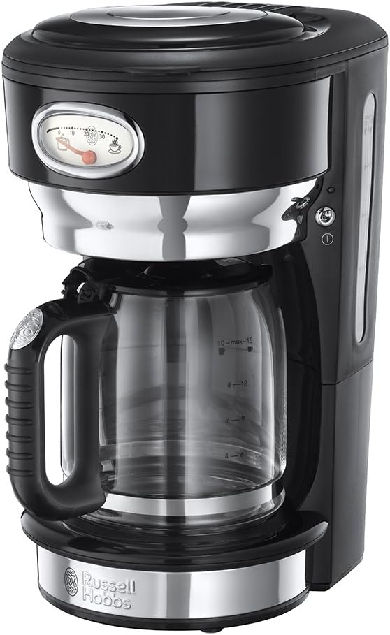 Russell Hobbs Coffee Maker [WhirlTech Technology for Optimal Extraction & Flavouring] Black (10 Cups, Glass Jug 1.25L, Brew Indicator, Keep Warm) Vintage Coffee Machine 21701-56 - Image 1