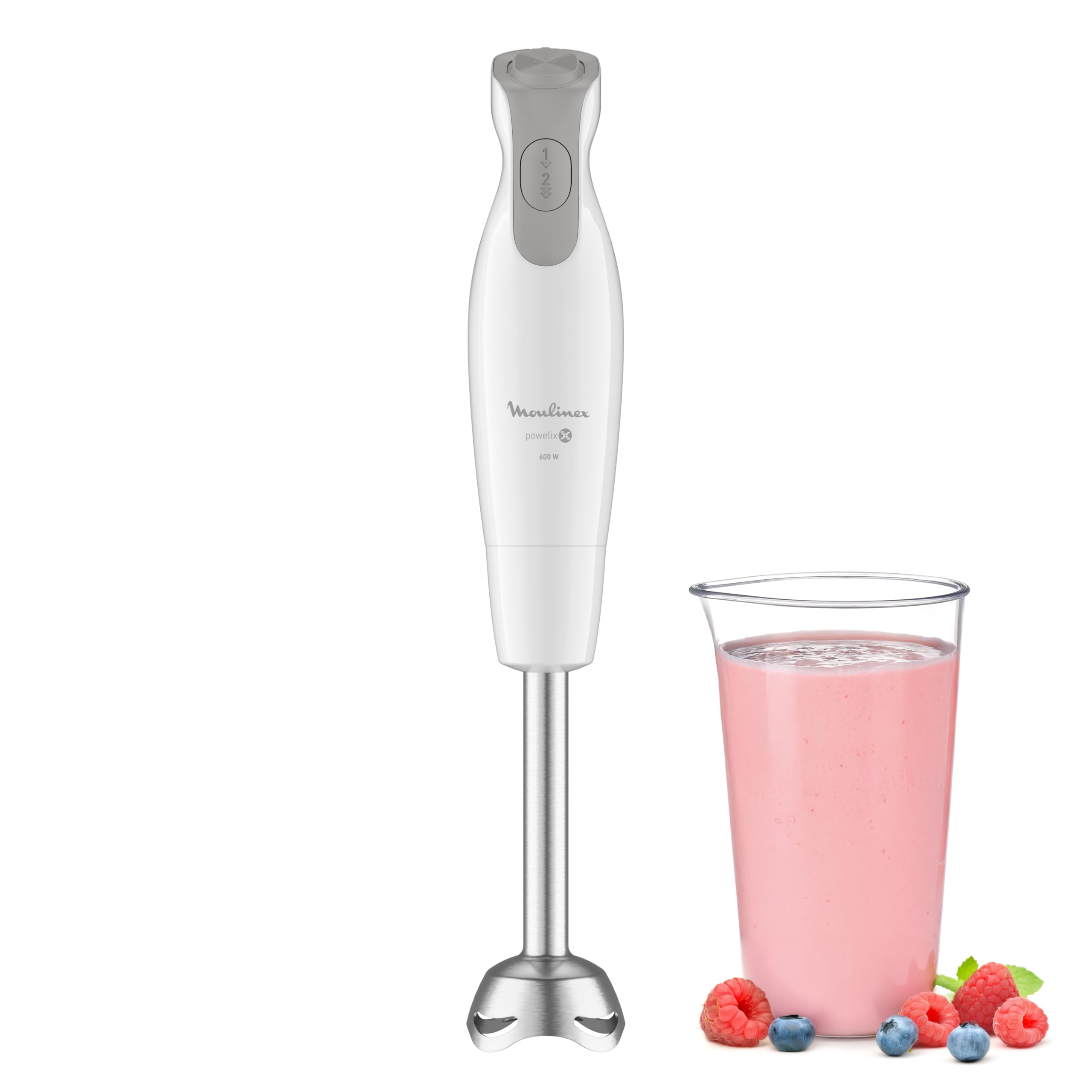 Moulinex Hand Blender, 600 W, 2 Speed, Ergonomic Handle, Stainless Steel Splash-Proof Foot, Dishwasher Safe, 4 Blades Powelix Technology, Daily Chef White DD551110 - Image 1