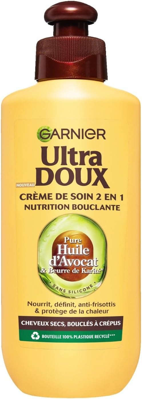 Garnier Ultra Doux Pure Avocado Oil & Shea Butter for Dry, Curly to Kinky Hair - 2-in-1 Curling Nutrition Care Cream - Men & Women - 200 ml - Image 1