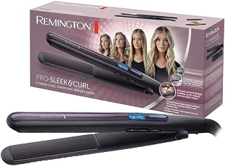 Remington Lisseur Cheveux [2en1: lisse & boucle] Pro Sleek&Curl (Design arrondi, Plaques flottantes XL,Céramique UltraTourmaline, Glisse facile, Ecran LCD, 150-230°C, pochette) Fer à lisser S6505 - Image 1