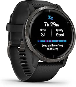 Garmin Venu 2 GPS Multisport Smartwatch with AMOLED Display, Long Life (11 Days) - Grey with Black Strap - 45 mm Case - Image 1