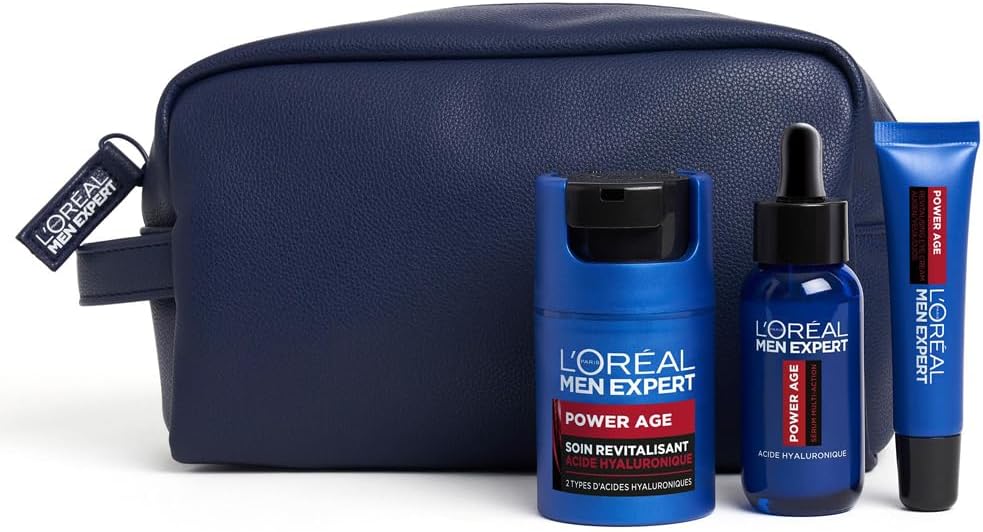 L'Oréal Men Expert - Expert Routine Kit for Men - Revitalizing & Anti-Aging Face Care - With Hyaluronic Acid - For All Skin Types - Power Age - 3 Products - Image 1