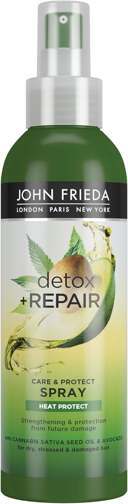 John Frieda Detox & Repair Care & Heat Protect Spray for Dry/Tensile/Damaged Hair with Avocado Oil/Green Tea, 200 ml - Image 1