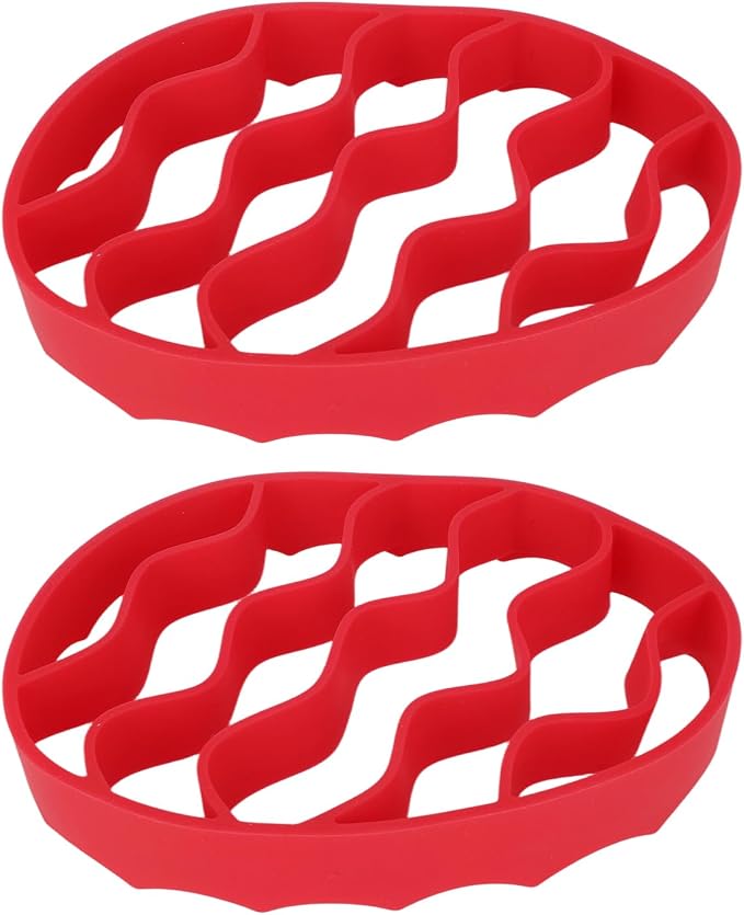2pcs Grilles de Cuisson en Silicone Ovales, Compatibles avec Les Autocuiseurs Instant Pot 5, 6, 8 Qt et La Plupart Des Autocuiseurs (Rouge) - Image 1