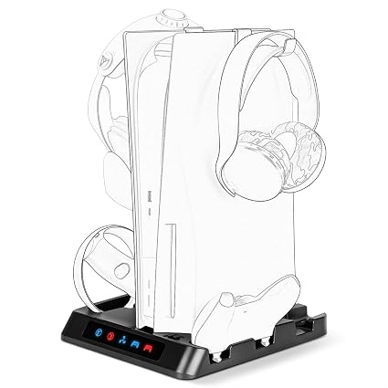 GEEKRIA Charging Station Compatible with Sony PlayStation VR2, PS5, Dual Game Controller, Gaming Accessories with Host Cooling Fan (Black) - Image 1