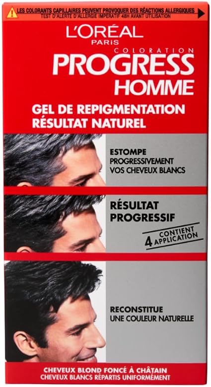 L'Oréal Paris - Ammonia-free Repigmentation Gel - White Hair Colour for Men - Natural Results on All Hair Types - Contains 4 Applications - Progress Homme - Image 1