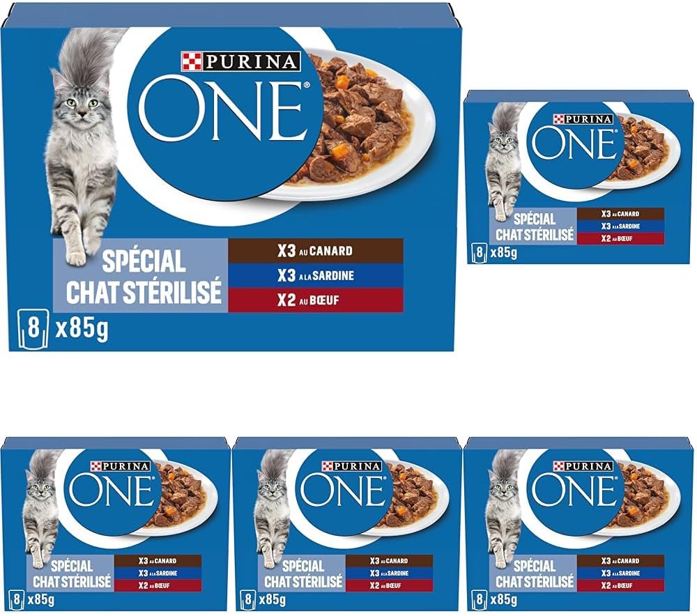 PURINA ONE Sterilised Cat Sachets - Tapered in Sardine Sauce Duck, Beef 8 x 85 g (Pack of 5) - Image 1