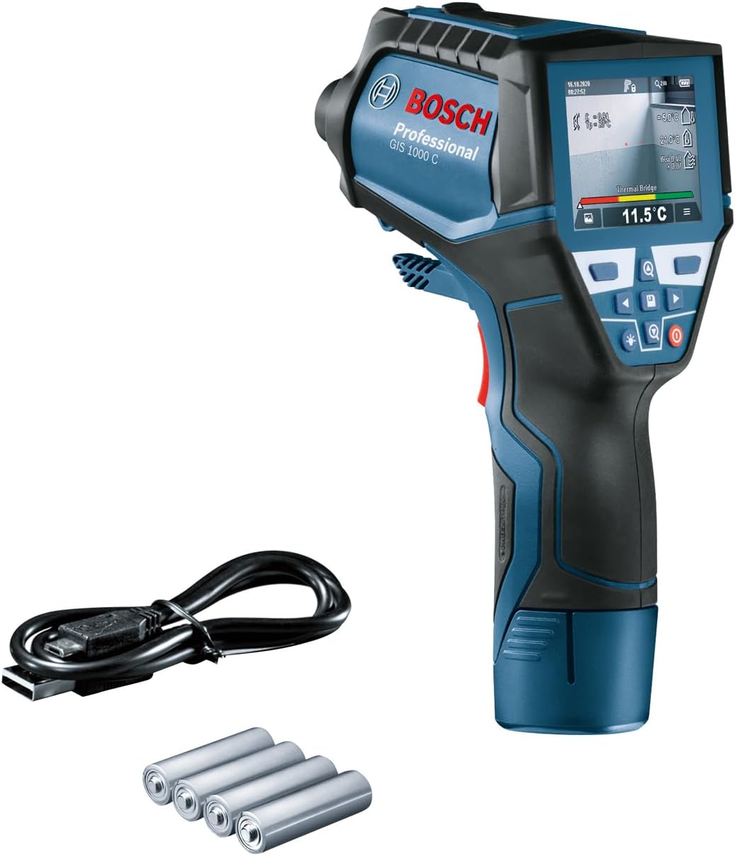 Bosch Professional Infrared Thermometer GIS 1000C (with application function, temperature range: -40°C to 1000°C, 4 x AA batteries, in a cardboard box) - Image 1