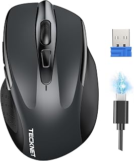 TECKNET Souris sans Fil Rechargeable, Souris Silencieuse, Jusqu'à 90% de Réduction du Bruit, 4800 DPI,6 Boutons de Souris Ergonomiques, Souris USB 2,4 G Compatible avec Ordinateur Portable, Mac, Gris - Image 1