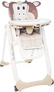 Chicco Polly 2 Start High Chair for Babies from Birth to 3 Years (15 kg), Adjustable, 4 Wheels, Fully Reclining Backrest in Bouncer and Compact Closure – Monkey – 1 Unit (Pack of 1) - Image 1