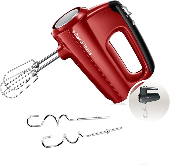 Russell Hobbs Beater [Easy & Powerful] Desire Red (5 speeds+turbo function, 2 whisks and mixer hooks dishwasher-safe, eject button, vertical storage position) 24670-56 - Image 1