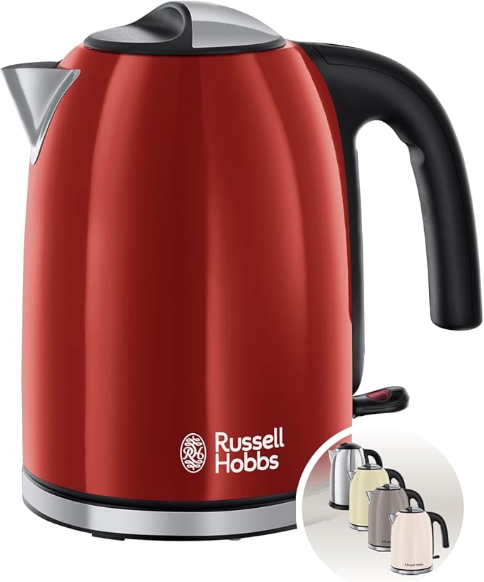Russell Hobbs Electric Kettle [Energy Saving] Colours Plus Red (1.7L, 2400W, Fast Ebulition, Perfect Flow, Visible Water Level, Washable Anti-Limescale Filter) 20412-70 - Image 1
