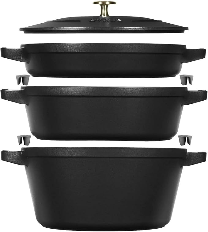 STAUB La Cocotte Cast Iron 3-Piece Round Saucepan Set, Black - Image 1