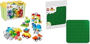 LEGO DUPLO 10439 + 10460 Classic Cars and Trucks Brick Box + Building Plate Green Learning Toys for Toddlers - Image 1