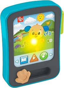 Fisher-Price Learning toy Laugh and Awakening Puppy story reader in the shape of a tablet with music and lights, from 6 months, multilingual version: English, French, German, JFK28 - Image 1