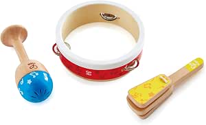 Hape - Junior Percussion Set - Baby Wooden Musical Instruments Set - Tambourine, Maraca, Mailloche - 1 Year and Up - Percussion Instruments for Children and Baby - Image 1