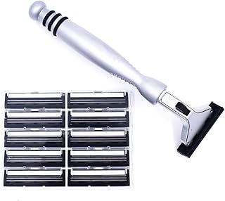 Taconic Rasoir tout métal chromé robuste – Manche double lame compatible Gillette® Atra avec 10 lames Pivot Plus Personna, poignée ergonomique, conception durable - Image 1