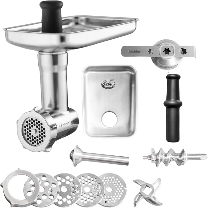 Food Processor Meat Grinder Stainless Steel with Perforated Discs, Chopper Knife, Sausage Filling Tube, Cookie Cutter Compatible with Kenwood - Image 1