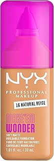 NYX Professional Makeup - Make 'Em Wonder - Fond de Teint - Tenue 24h - Pas d'effet plâtre - Acide Hyaluronique et extrait de Guarana - Formule Vegan - Teinte : Natural Beige 16-30ml - Image 1