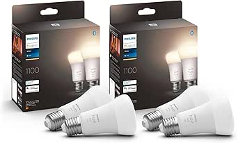 Philips Hue White, Pack of 4 E27 60W Smart LED Bulbs, 1100 Lumens, Bluetooth Control, Compatible with Alexa, Google Assistant and Apple Homekit Older Generation          [Energy Class F] - Image 1